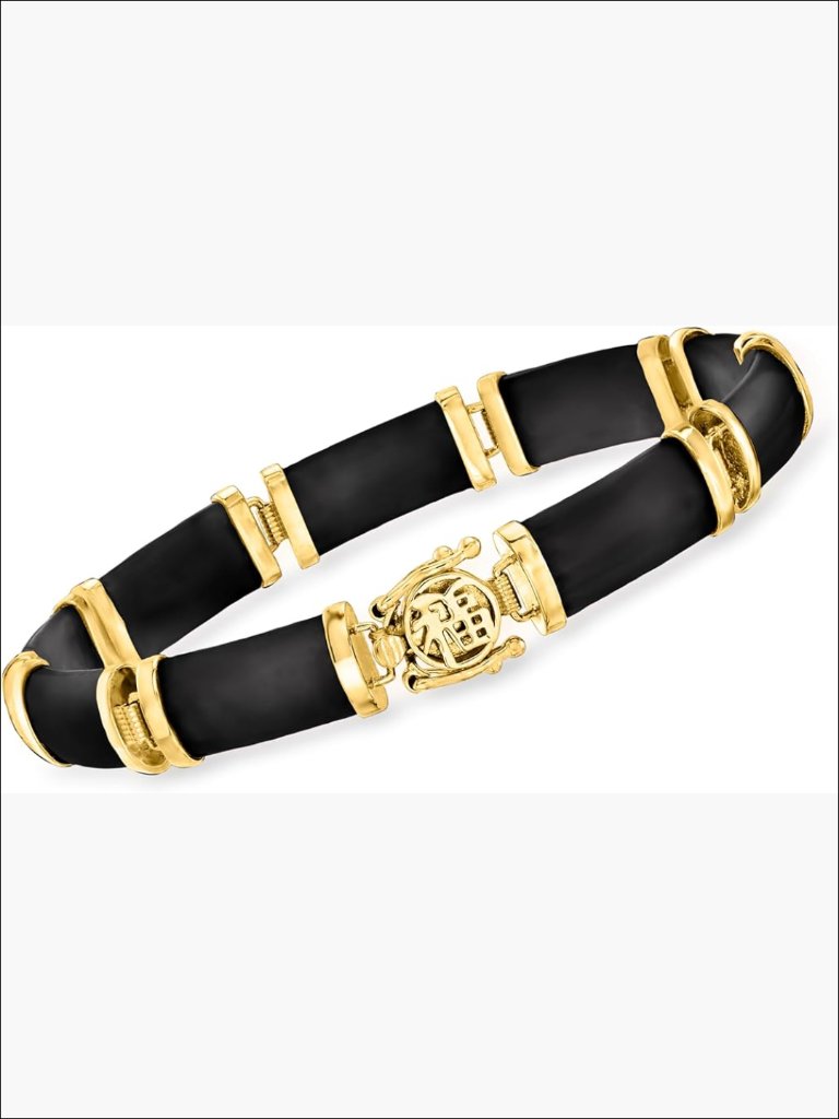 Black Agate Good Fortune Bracelet 18kt Gold Over Sterling Link Bracelet